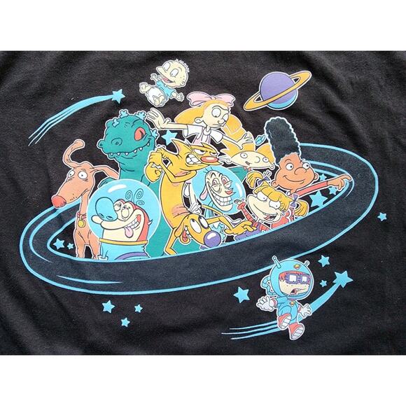 T-SHIRT-CLASSIC NICKELODEON CHARACTERS IN SPACESHIP-Black-Child XLarge/Adult Sml - Picture 2 of 10